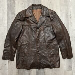 Vintage Altman of Dallas Mens Button Genuine Leather Overcoat Jacket Brown Sz 42